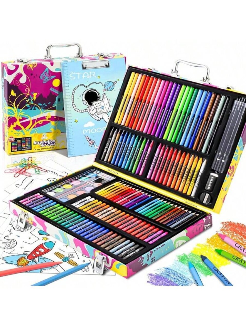 Art Supplies Deluxe Drawing Painting Set for Kids with Clipboard and Coloring Papers